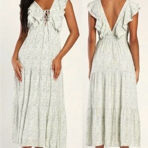 LULU’S DITZY FLORAL PRARIE RUFFLE TIERED MIDI MAXI DRESS SIZE MEDIUM NWT